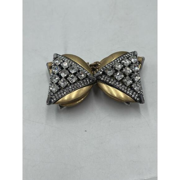J. Crew Antique Gold Triangular Pave and Prong Set Rhinestone Bracelet - Picture 8 of 9